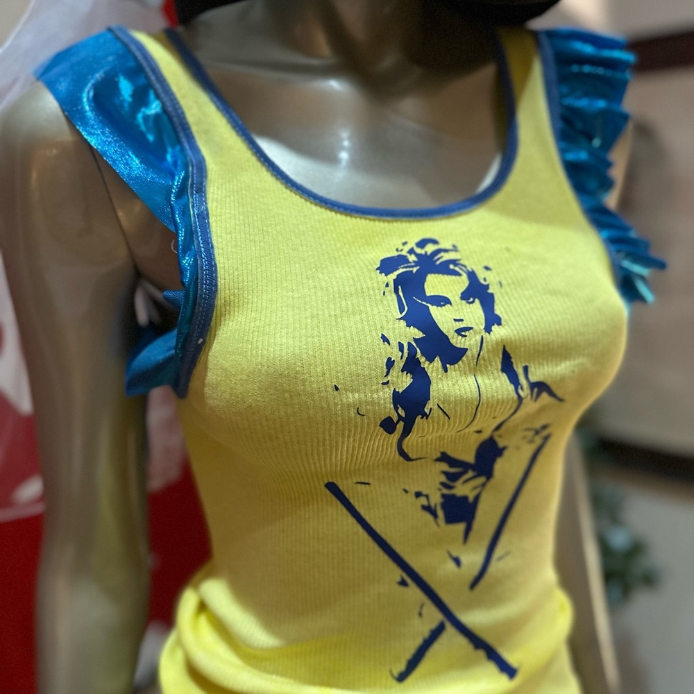⚡️BARBARELLA Queen of the Galaxy soft dyed ribbed tank top ruffle sleeves M